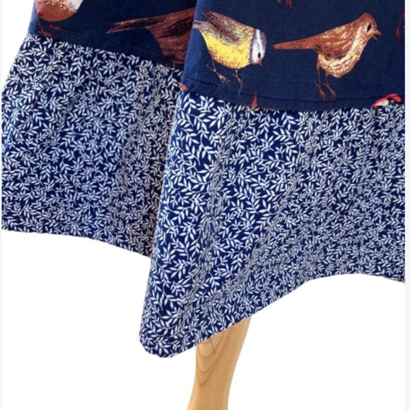 Handmade bird print swing dress rockabilly cotton sundress navy flowers 10, M/L - Picture 3 of 5